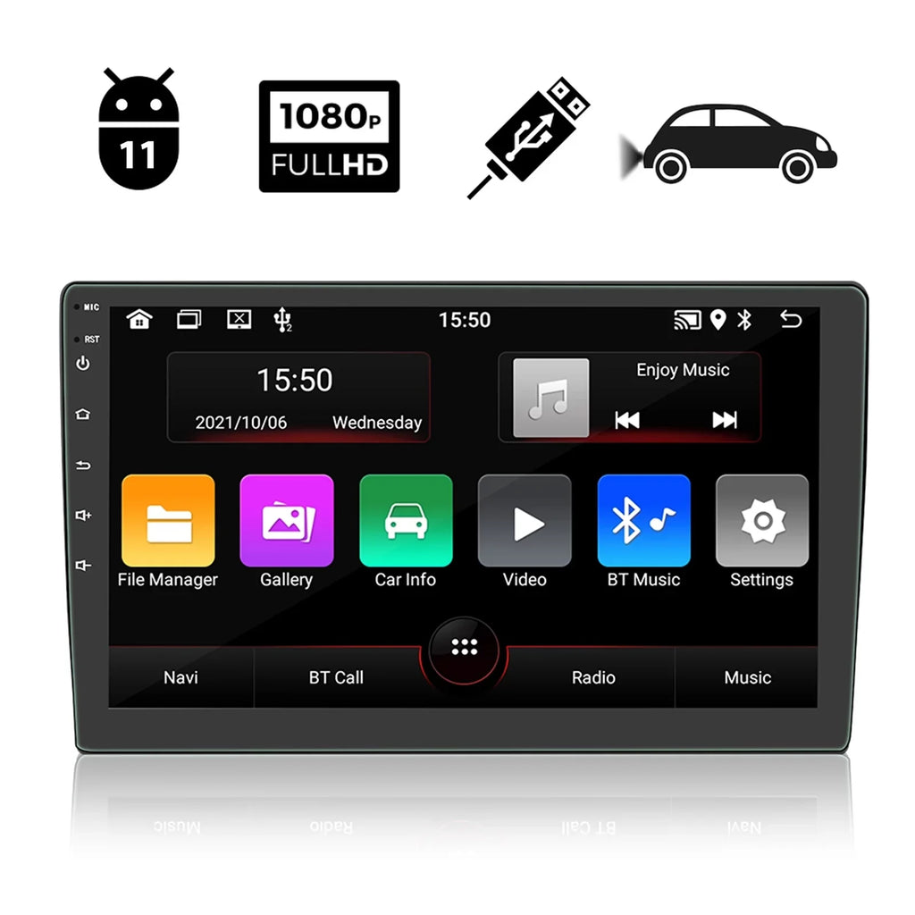 Receiver Car Stereo Universal Screen Player with Car Multimedia 10'' Mirror Carplay Link（1+16G） Din Bluetooth Double Radio Radio Touch FM