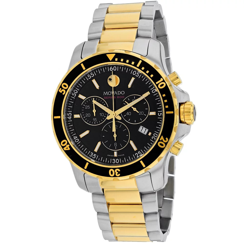 2-Tone Watch Chronograph 2600146 Men's Black Dial - Movado