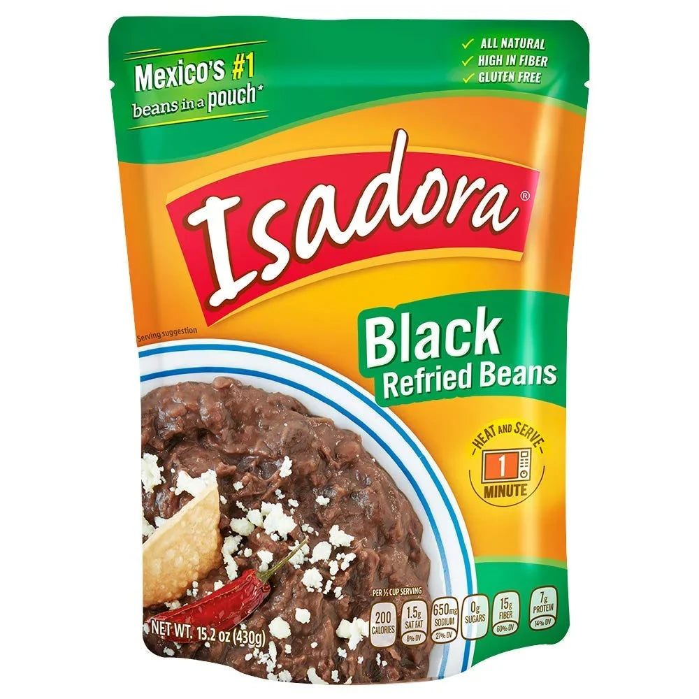 Pouch Beans, 15.2oz Refried 6 Isadora (Black Pack) Beans