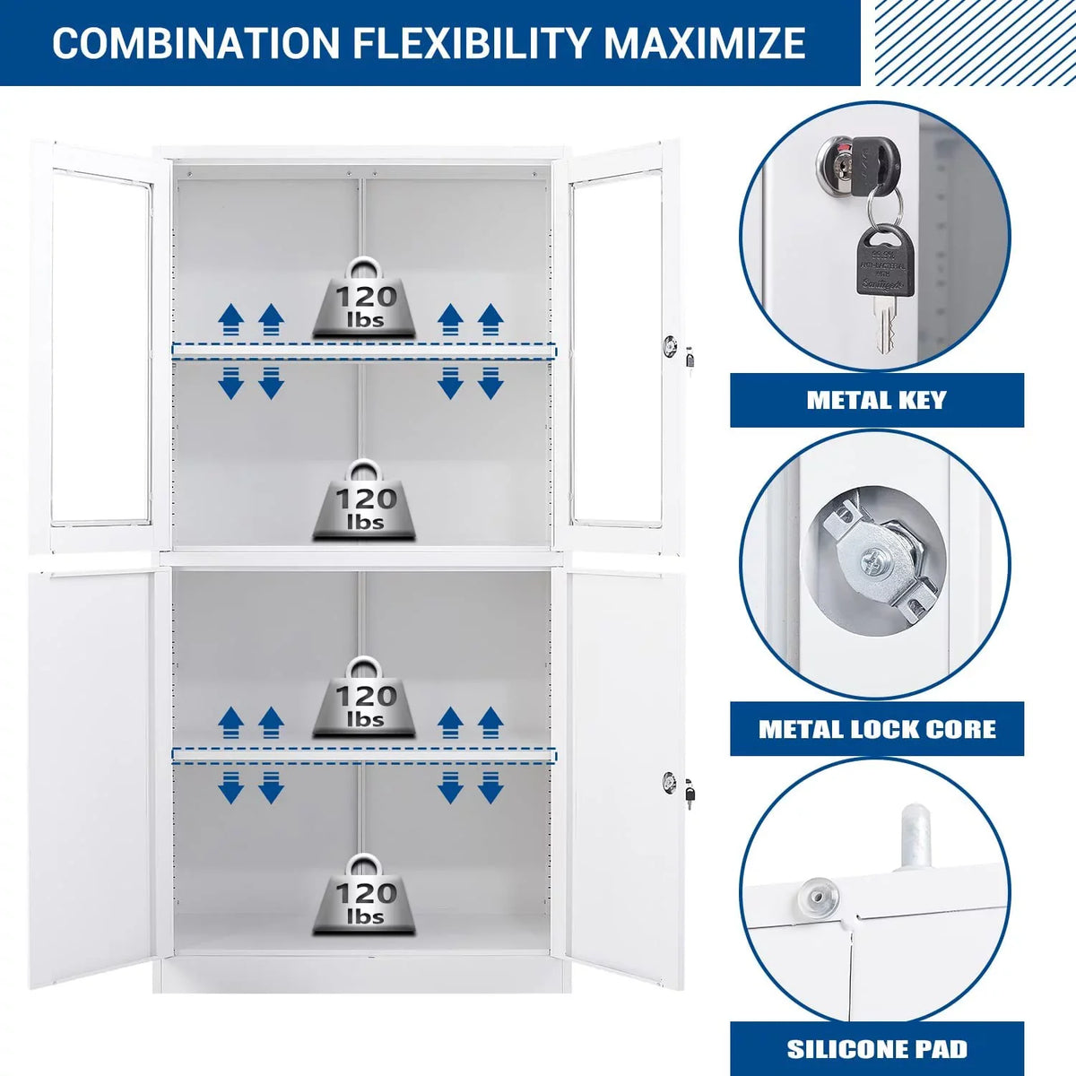 Cabinets Required Metal 71" with Office,Home,- Tool Glass Storage Cabinet Doors STANI for Office Storage Steel Locker,Locking Assembly