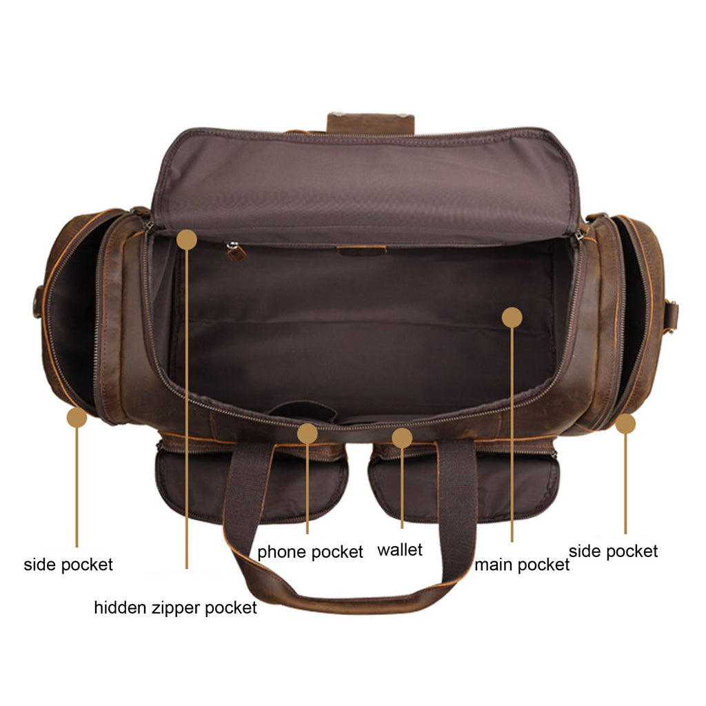 Full Bag, Bag, Leather Shoulder Duffle Travel Grain Bag