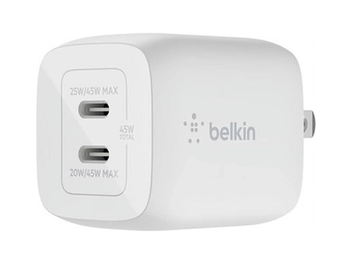 PPS DUAL USB-C WALL WITH Model Belkin White GAN 45W CHARGER WCH011DQWH