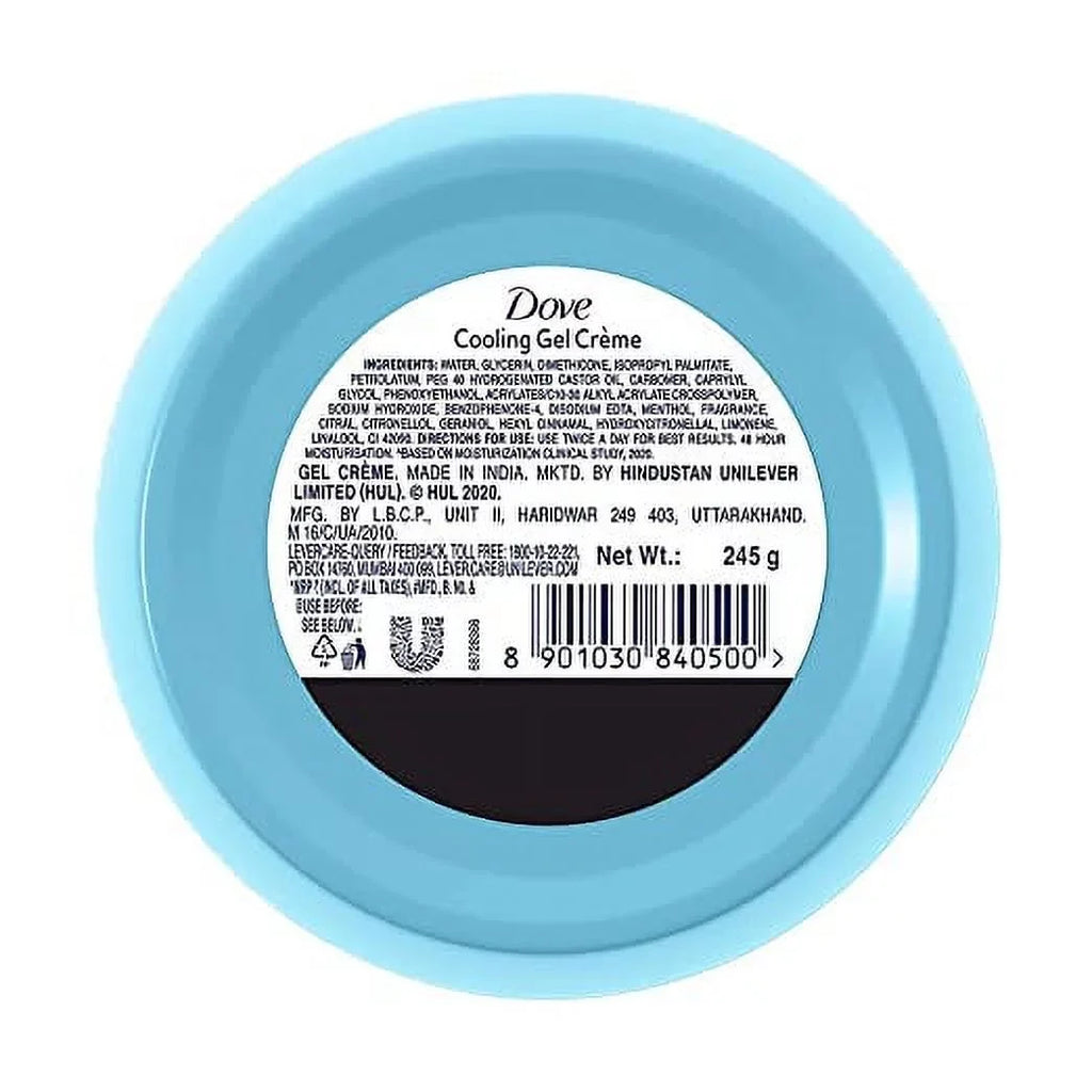 Hrs (Cream), For Cooling Hydration, Paraben Gel g Lightweight, Dove Lasting 48 Crème Smooth Free 245 Oil Skin, Moisturizer Long Free,