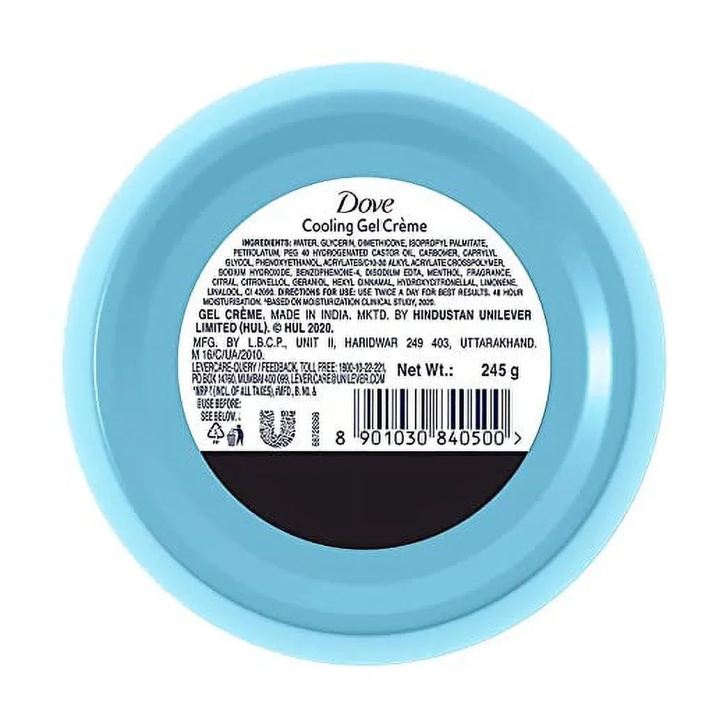 Hrs (Cream), For Cooling Hydration, Paraben Gel g Lightweight, Dove Lasting 48 Crème Smooth Free 245 Oil Skin, Moisturizer Long Free,