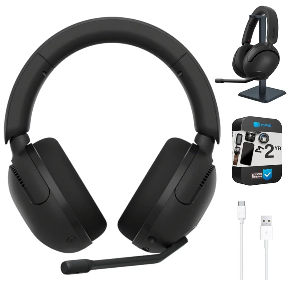 Gear Bundle Pro Black Audio CPS Wireless Headset, INZONE YR 2 & Enhanced Cable Cancelling Sony Stand, Deco with USB-C H5 6 Gaming Noise Headphone Pack to WHG500/B Foot USB-A Protection