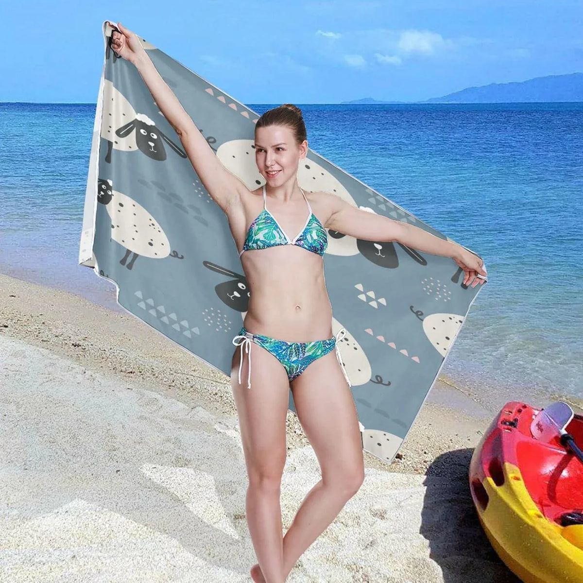 Oversized Beach Free Towel, Multipurpose Swim Face Bestwell Towel 31”X71” Sheep Pool Sand Cute Quick Towel Dry Black Bath Lightweight Blanket, Thin Shower Yoga Towel Microfiber