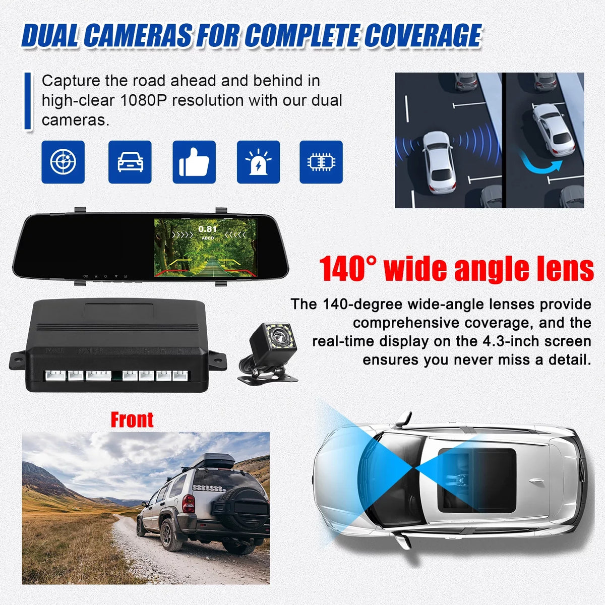 Dash Screen Reverse Rear Rear Camera 4.3 4 Dazzduo Camera Dual Camera,Camera 4.3 Screen Dash Radars Dual Inch Dash 1080P Rear Support DVR Reco Inch Cam Rear Radars Radars Dash Inch Reverse