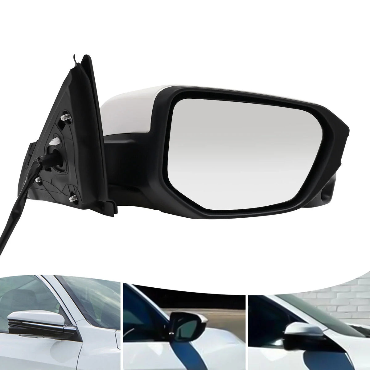 Sedan Side Heated Right Fit Camera Civic White Mirror 2016-2020 Power Honda View