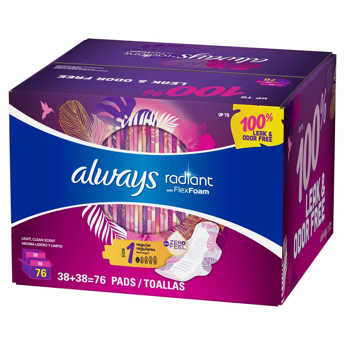 (76 Always ct.) Scented Pads, Size Radiant Regular Absorbency, 1,