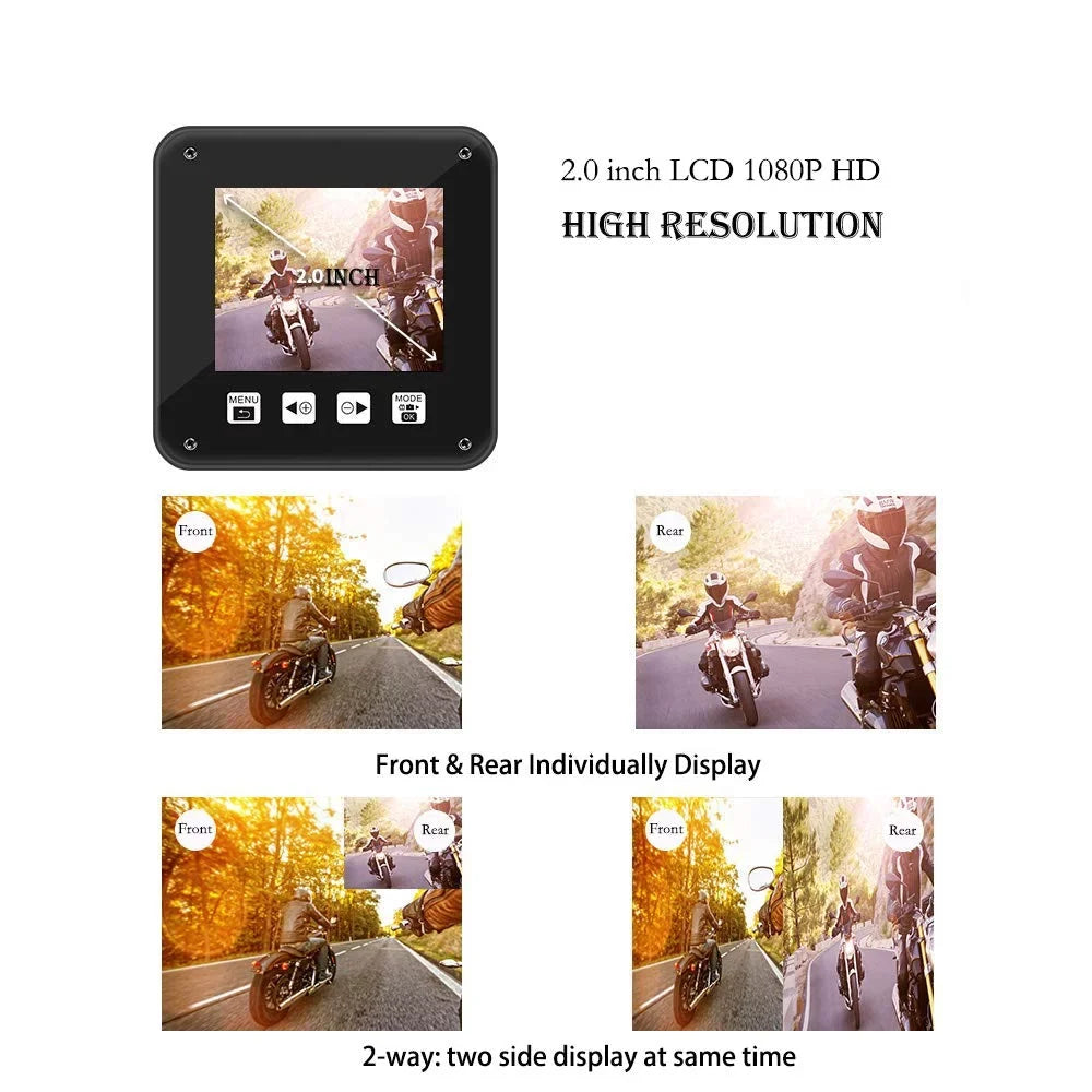 Camera, Motorcycle Fish VSYSTO Body Night HD Rear Vision, Recording, Angle G-sensor 150° Dash Full Eye Cam, Loop 1080P WDR, Lens 2 SonyIMX307 Front and Waterproof Inch Wide Screen