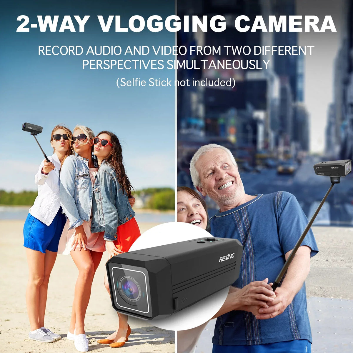 Camera Action Connect & Way Front Back 1080p@30fps A1 with Rexing Two Wi-Fi