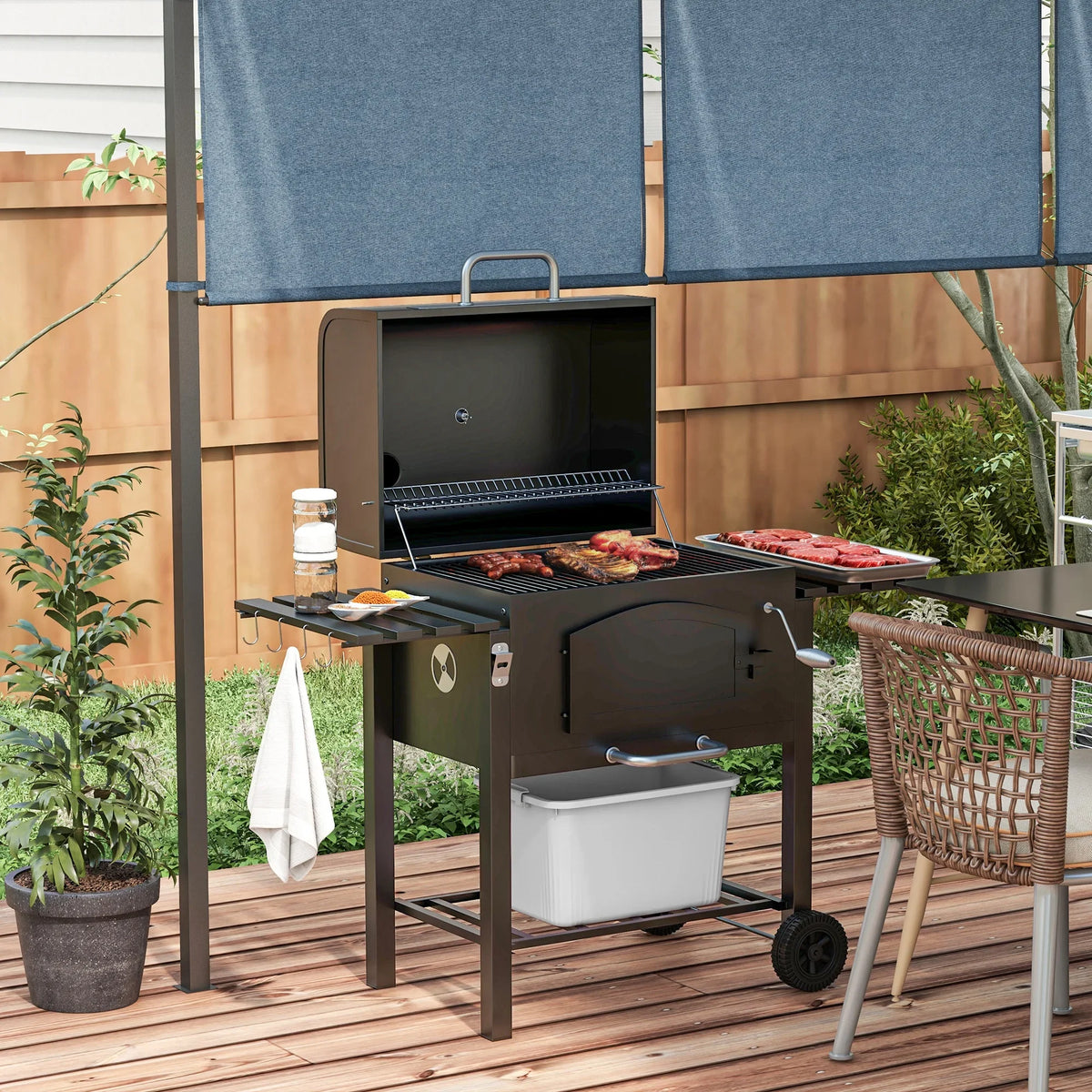 with Portable Outdoor Shelves, Thermometer, Charcoal Bottle Backyard, Adjustable Opener Barbecue Wheels Height, BBQ with Folding Camping, Black Picnic, Grill, Patio, CoSoTower for &