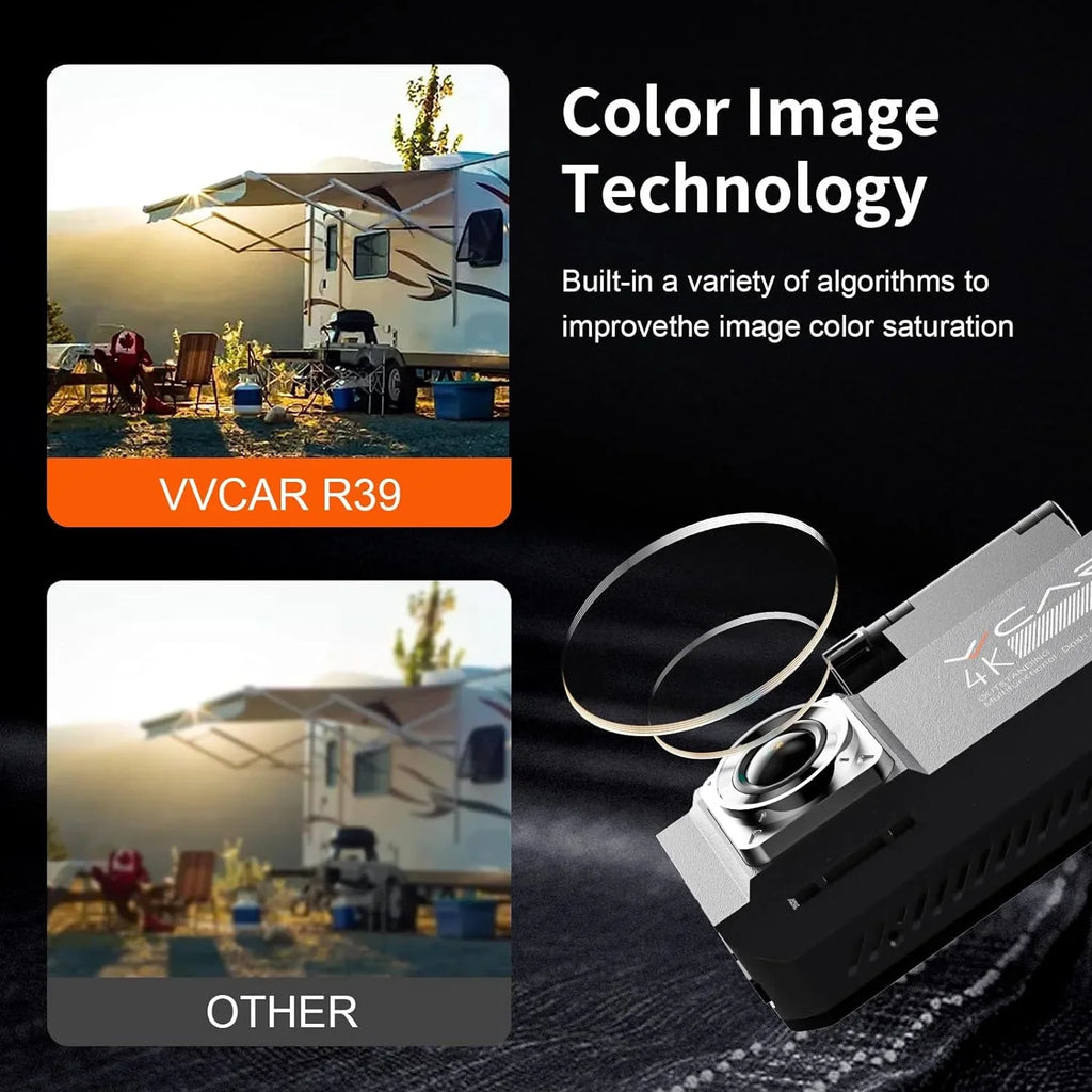 Dashboard VVCAR 3 WiFi 3.99" R39 GPS Camera Parking Recorder Dash Rear Cam 5K with Card Channel Front Car 64GB Mode IPS Inside