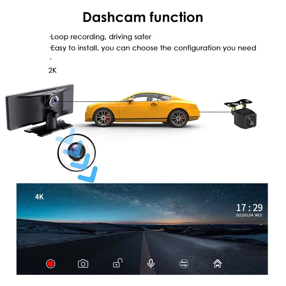 Channel ". Auto Android Wifi Kydely Dual Camera Dash Car Touch DVR 10.26'' Wireless Screen 2K