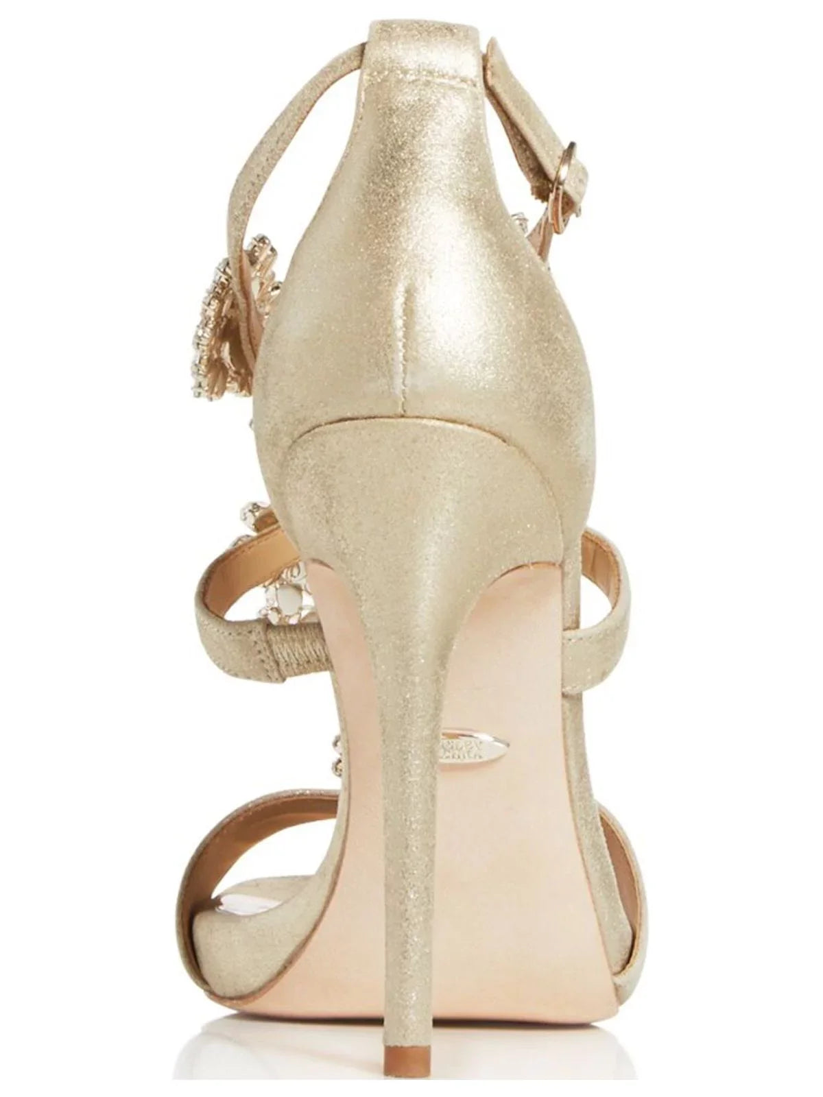 Embellished 8 Padded Ii Leah Buckle T-Strap Stiletto Womens MISCHKA Sandals Leather Reflective Dress BADGLEY Toe Round Gold