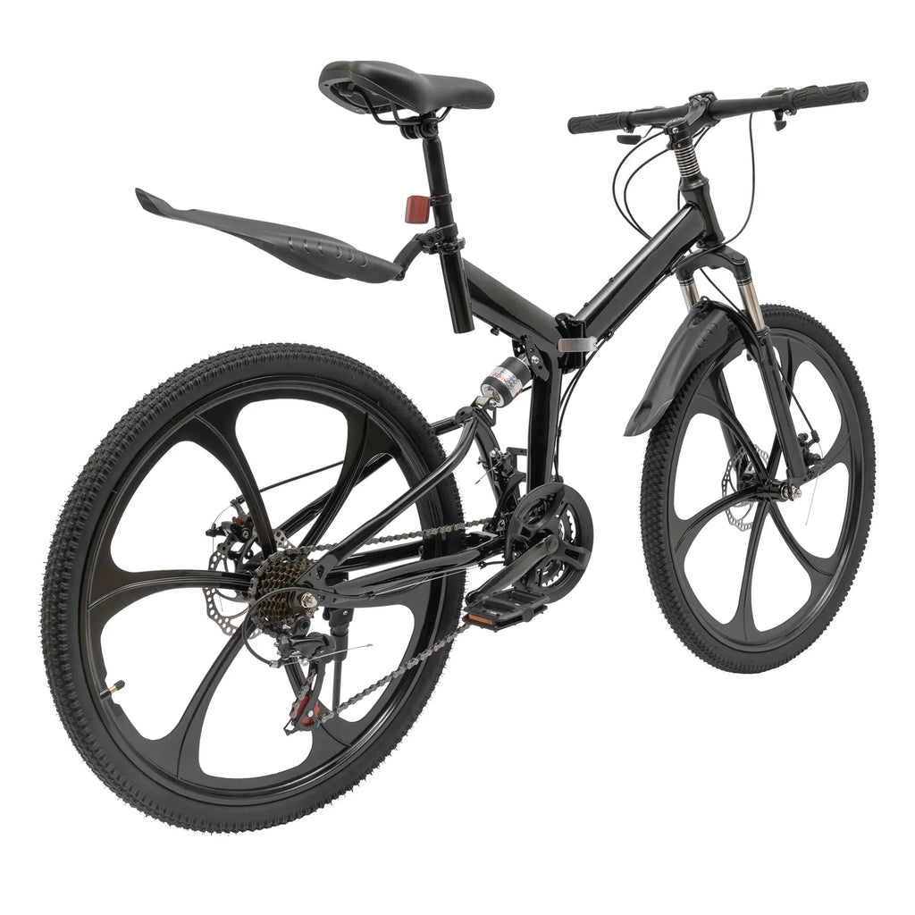 Mountain Frame Brake City Men for 26" Women 21-Speed Shifter Bike, Steel Double Adjustable Bicycle Folding Black Height & Disc