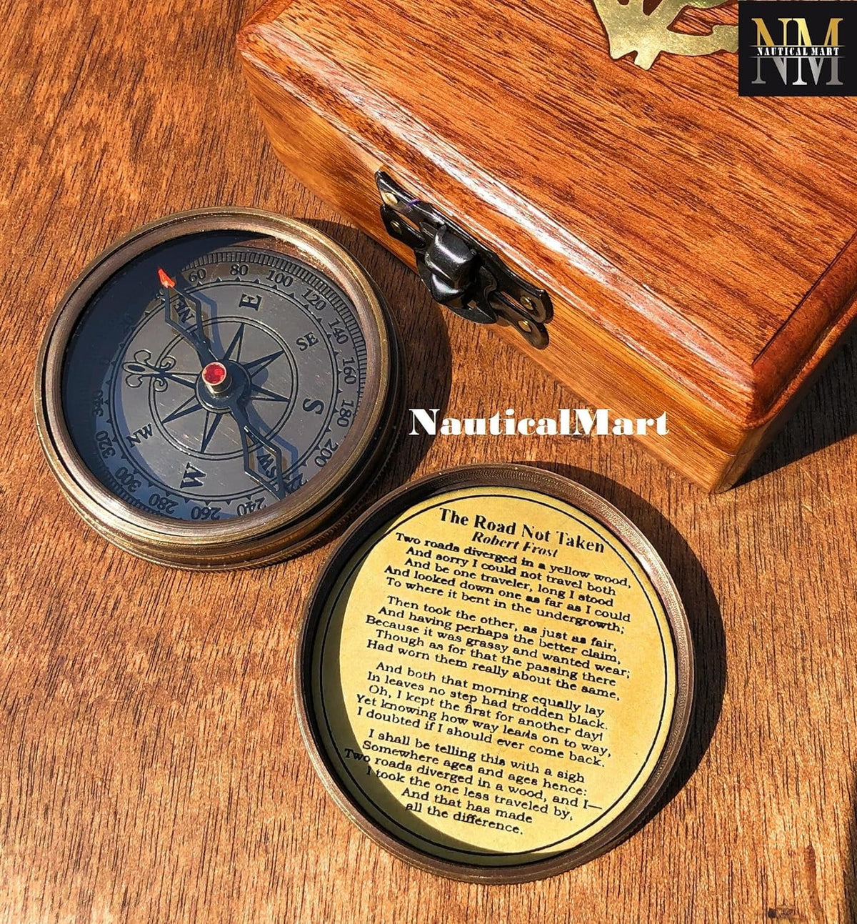 Gifts, Poet Engraved for Day Brass Boys Compass Box Baptism Gifts Famous Men, with Gifts Quotes, First Graduation for Wooden Gifts Confirmation