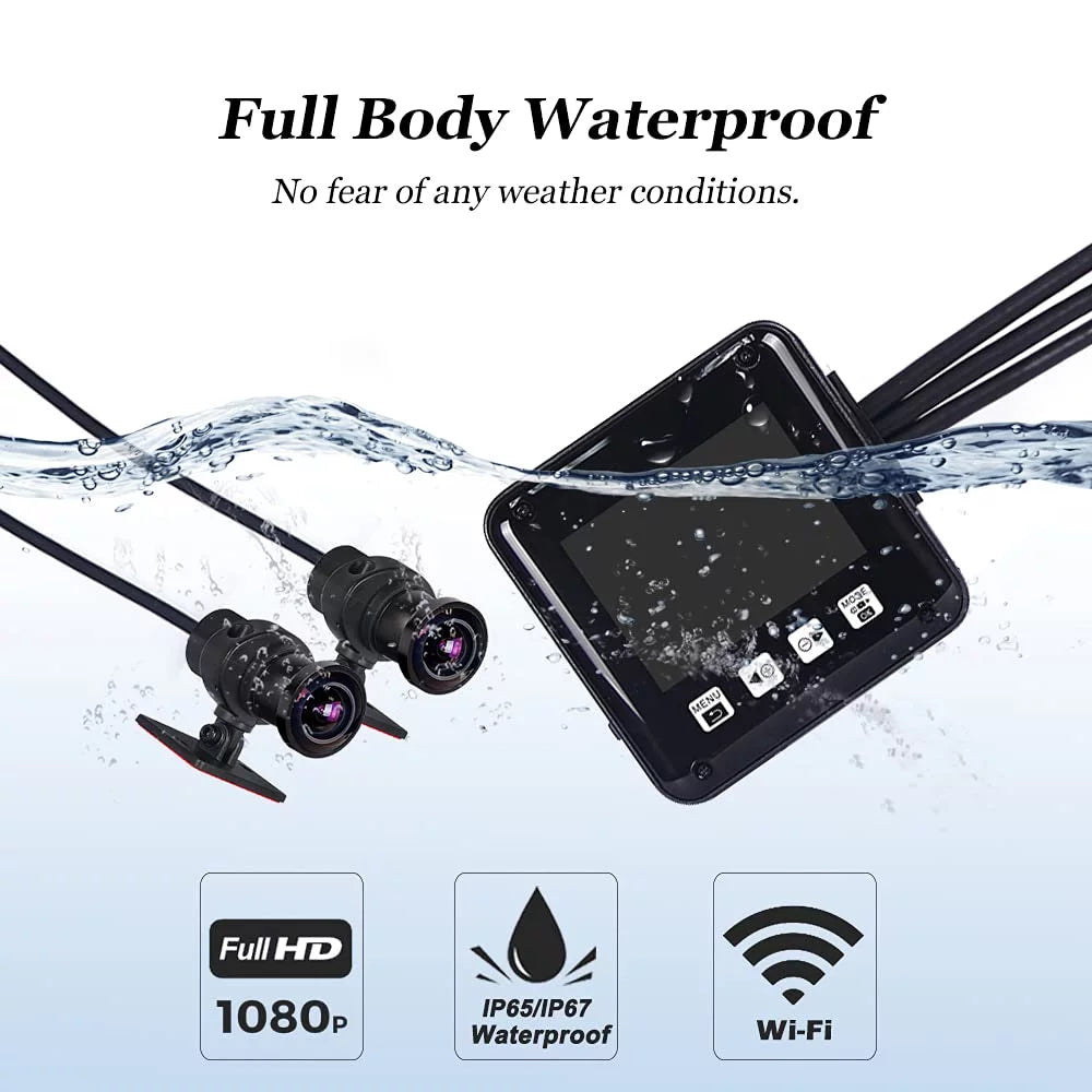 Camera, Motorcycle Fish VSYSTO Body Night HD Rear Vision, Recording, Angle G-sensor 150° Dash Full Eye Cam, Loop 1080P WDR, Lens 2 SonyIMX307 Front and Waterproof Inch Wide Screen