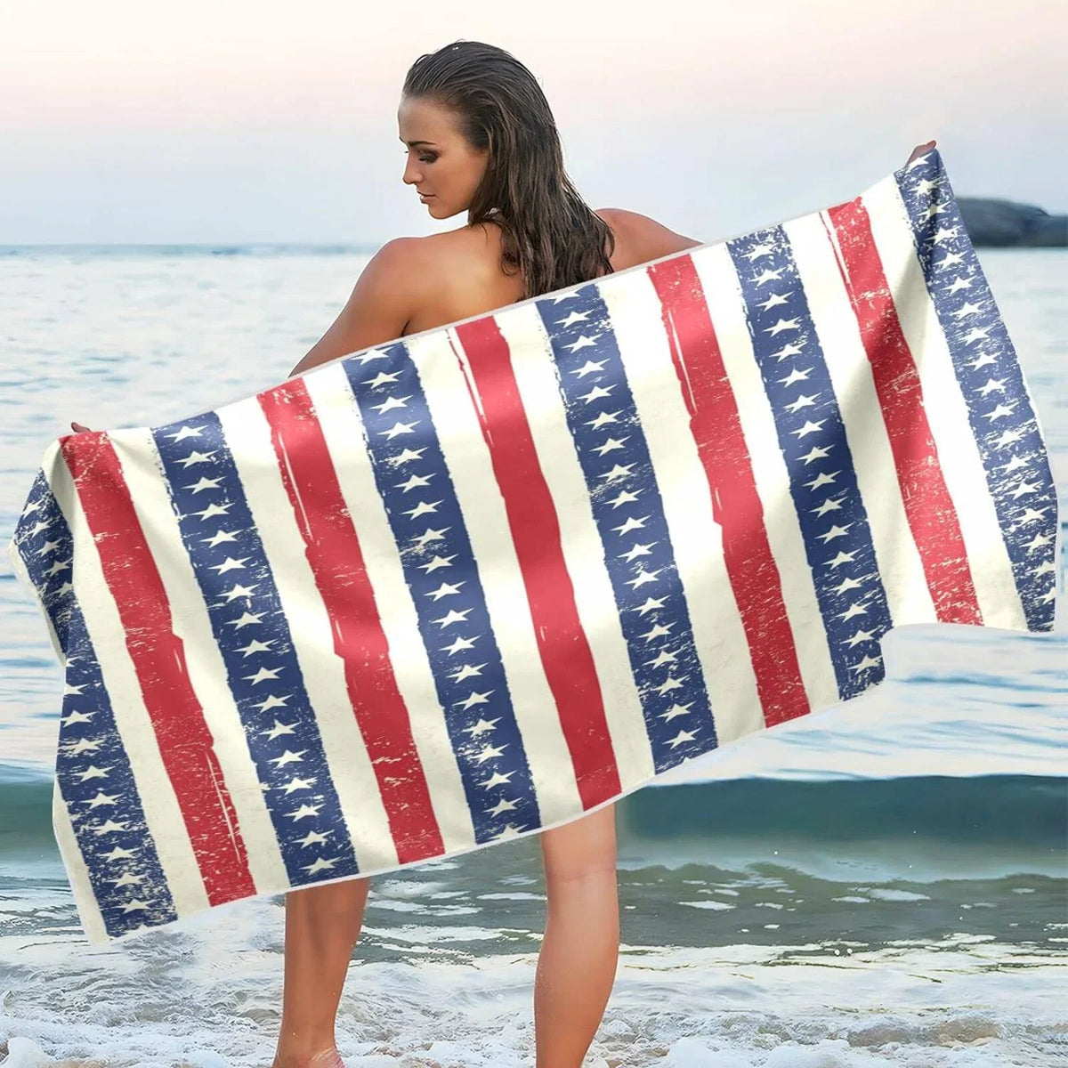'- Compact Beach for Lightweight Holiday（90） - Swimming Dry Towels Flag Oversized Towel Bestwell Travel Quick Towel Super American Stripes Absorbent Camping