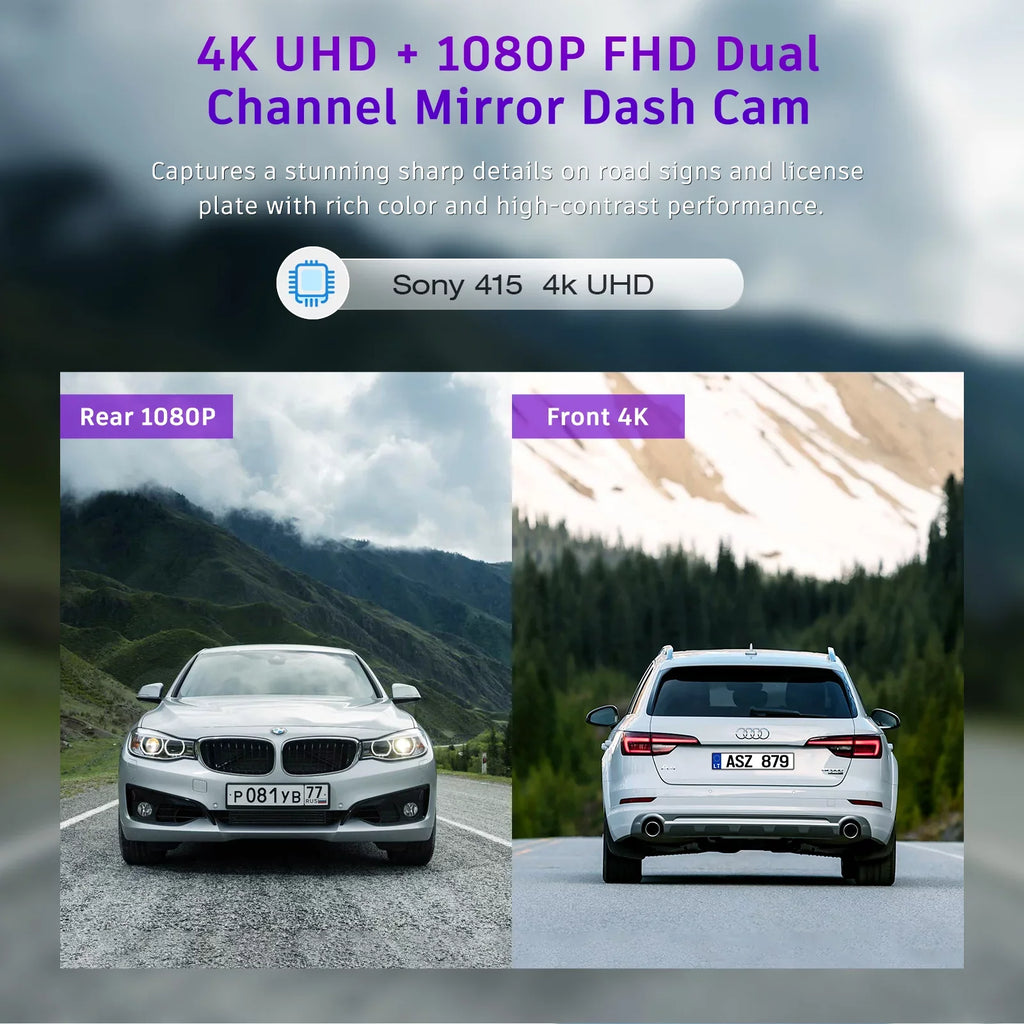 Camera Cam Dash Screen 4K+1080P Front Touch and Control TOGUARD Backup Parking Super Night Sensor, Voice Assistanc Sony IPS with Mirror Rear, 12" Vision,