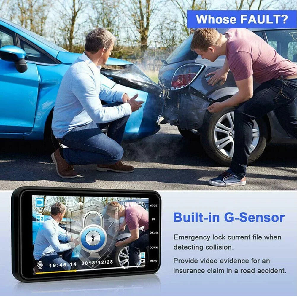 Lens Camera Car Dual Screen 4" and Cam Front Dash Recorder Touch DVR 1080P Rear
