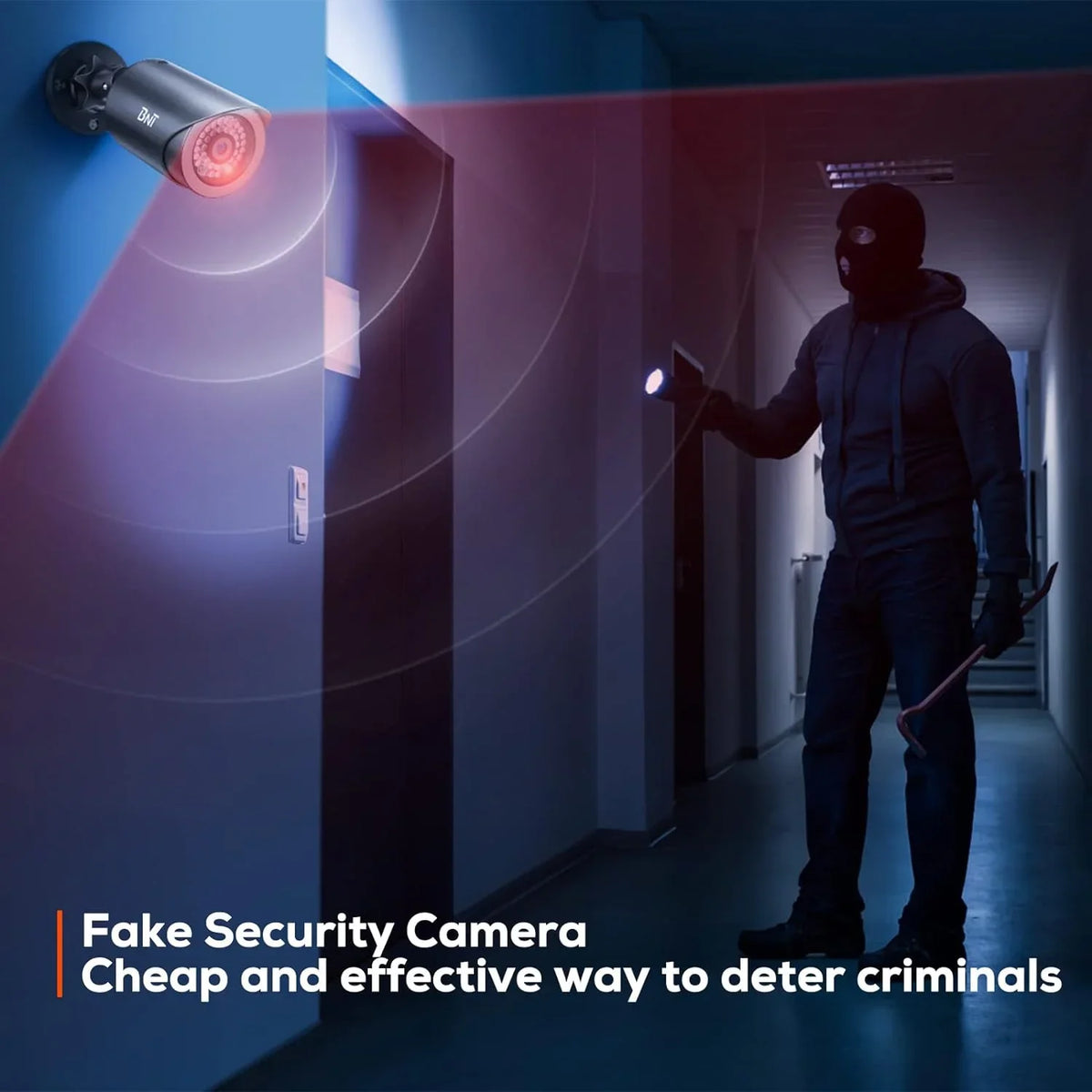 Night, Dummy Indoor/Outdoor One Light Security Fake for and Businesses BNT (2 with at Camera, Home Red Security