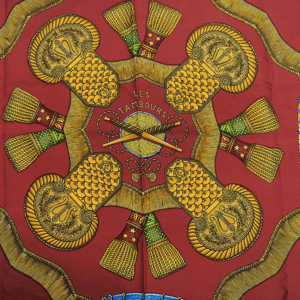 Carre HERMES Scarf (Good) Tambour TAMBOURS x LES Muffler Hermes Taiko Blue Pre-Owned Red 90