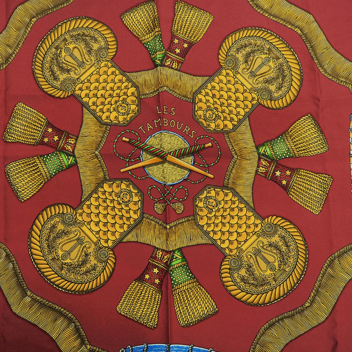 Carre HERMES Scarf (Good) Tambour TAMBOURS x LES Muffler Hermes Taiko Blue Pre-Owned Red 90