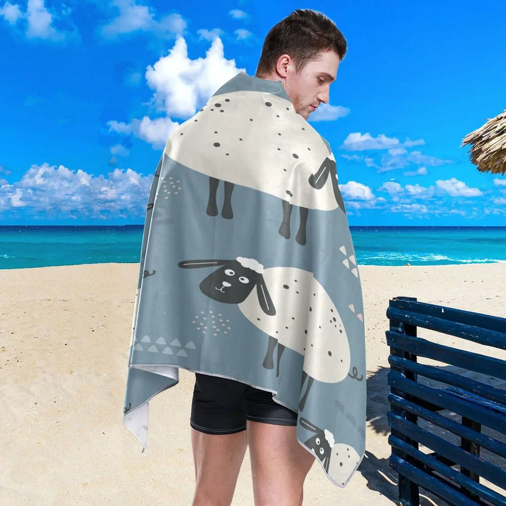Oversized Beach Free Towel, Multipurpose Swim Face Bestwell Towel 31”X71” Sheep Pool Sand Cute Quick Towel Dry Black Bath Lightweight Blanket, Thin Shower Yoga Towel Microfiber