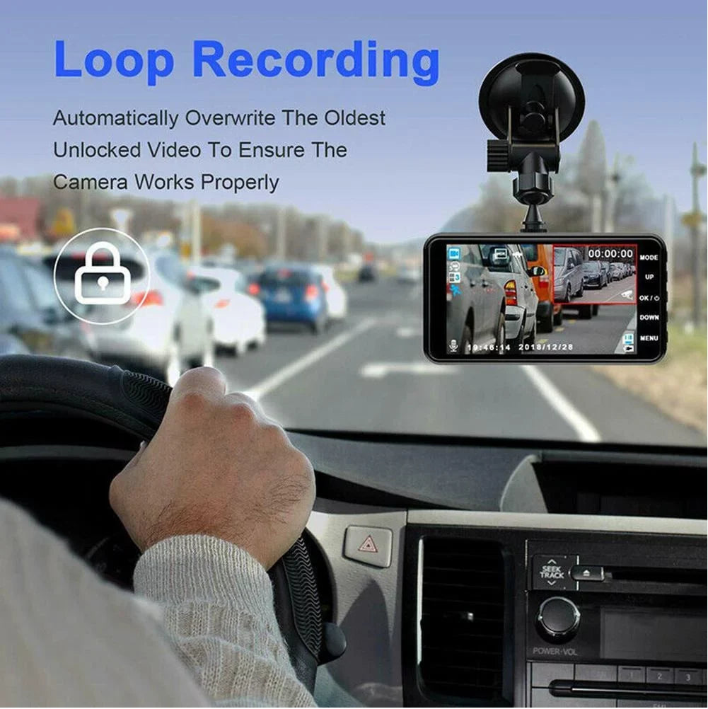 Lens Camera Car Dual Screen 4" and Cam Front Dash Recorder Touch DVR 1080P Rear