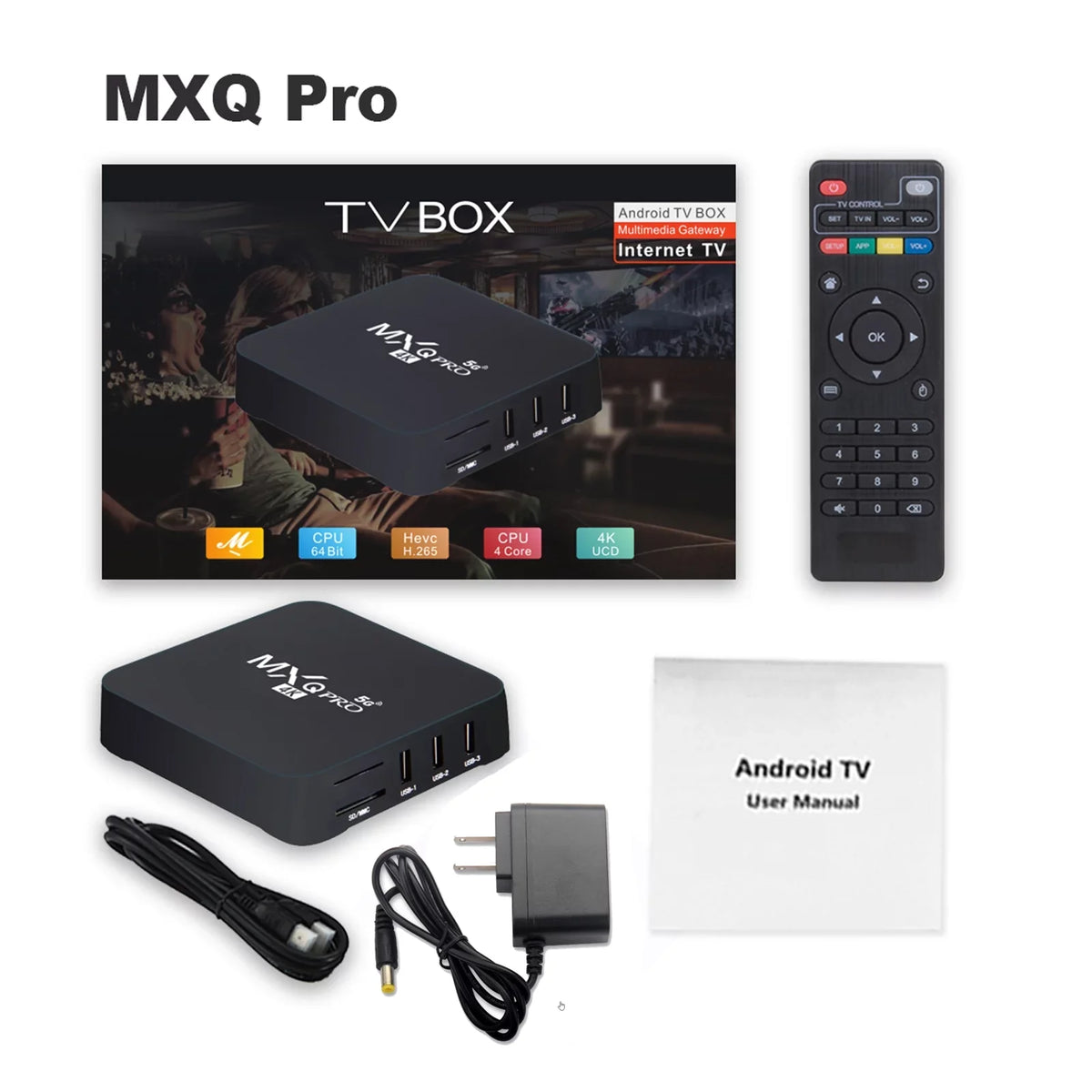 TV H.265 Quad 2GB Smart 3D Box ROM MXQ Pro Home Box 16GB Dual 2.4G/5.8G Android Core 12.1 Player Android Ram Band HD Media 5G WiFi