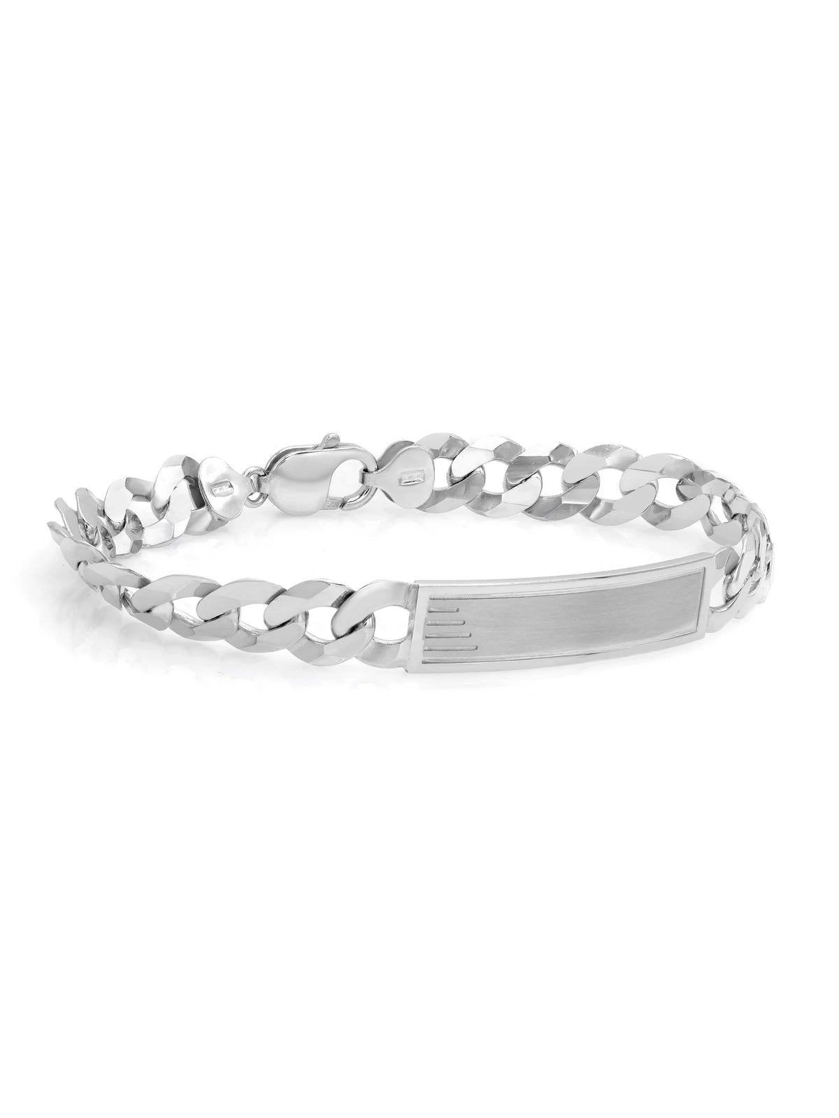 Bracelet Polished Link Mens Chain Sterling Inches ID 925 Silver 9 Cuban Curb