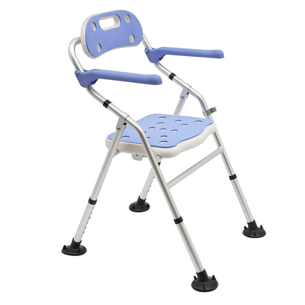Chair 330lbs Shower New Back with & Adjustable Bench Height Arms Folding Seats Bath