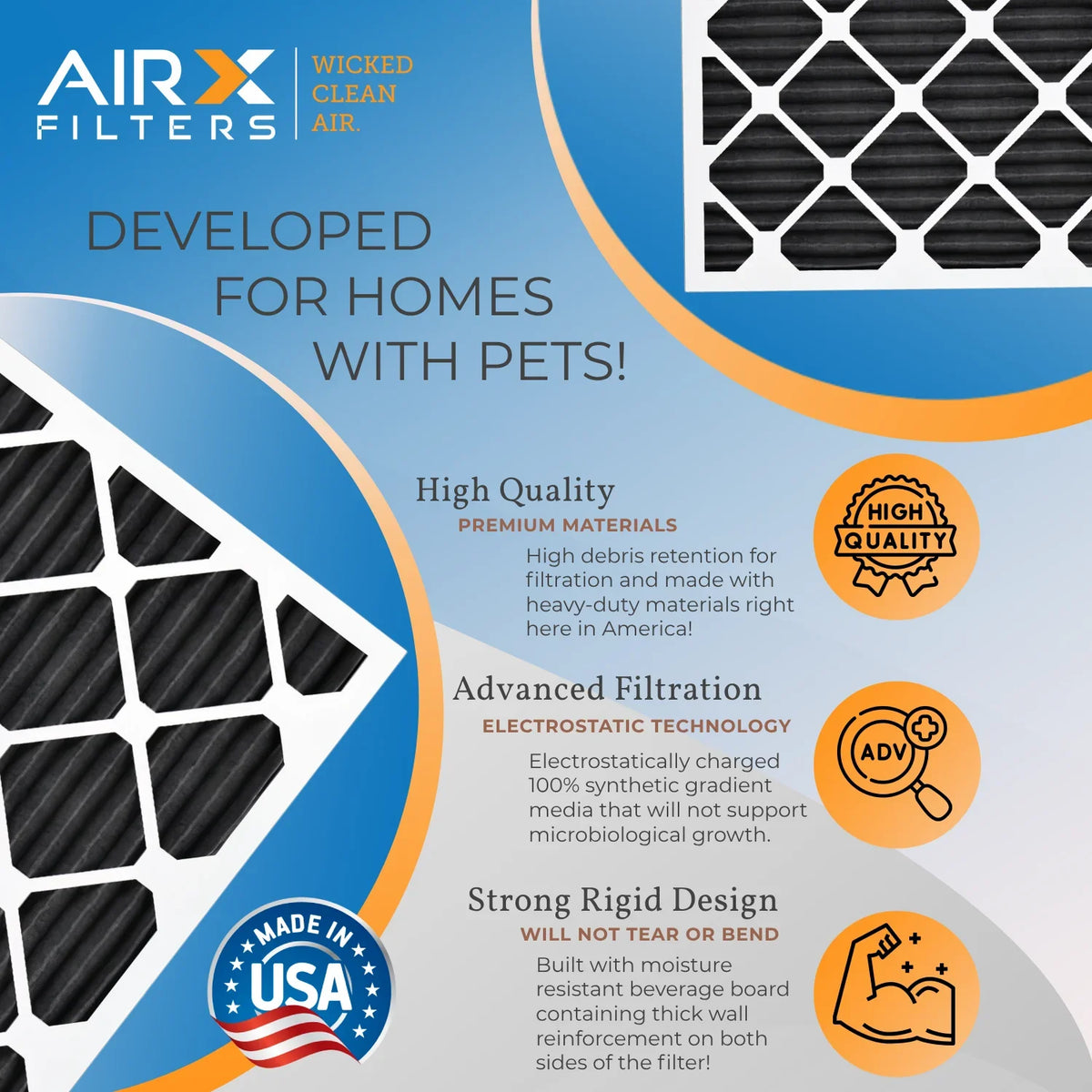 25x25x1 Furnace 6 Pack AC AIRX 5 Air AIR. WICKED MERV FILTERS Comparable Filter to Carbon Made Eliminator by Premium & 8 CLEAN Odor Filter 25x25x1 USA Filters HVAC 700 MPR FPR