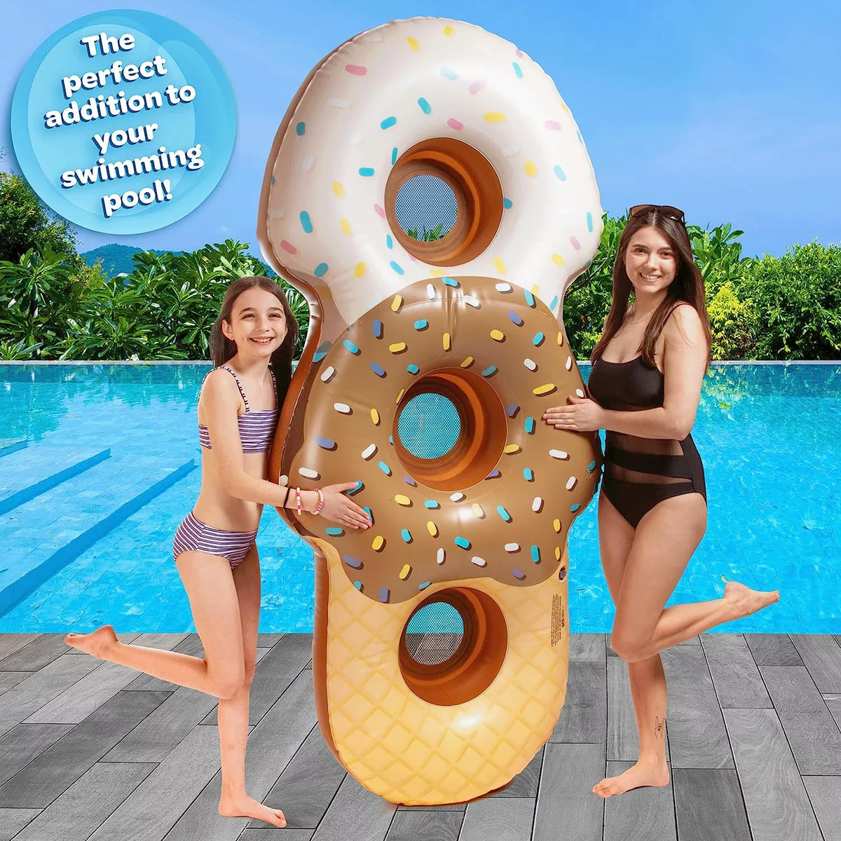 Tube for XL People Float Swimming 7 Summer Cream for Long Seats Giant - Pool Perfect - Mesh 3 Inflatable Ice Huge Ft Sections Aquamazing Kids, Cone Adults-