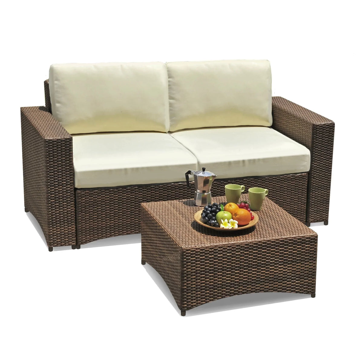 Modular Unlimited Patio Studio Piece in Dark 3 Loveseat Shine W Brown Set