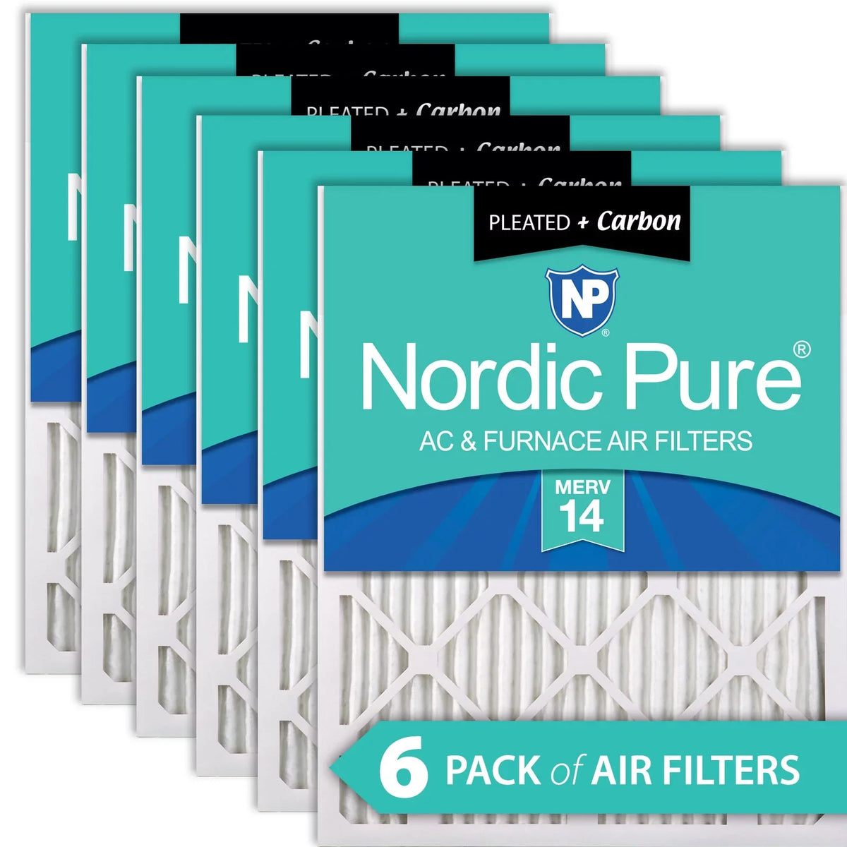 MERV Pack 16x20x1 Plus (15_1/2x19_1/2) Pleated 6 Filters 14 Carbon Air