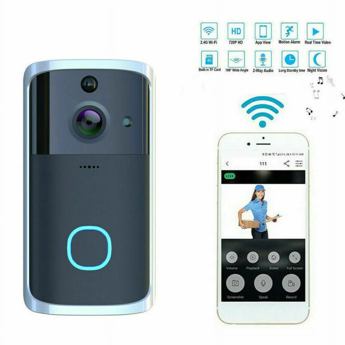 Automation Door Home Homekit Security Video WiFi Smart Smart Intercom Wireless Doorbell Visual Module-Black Phone Bell Camera Ring