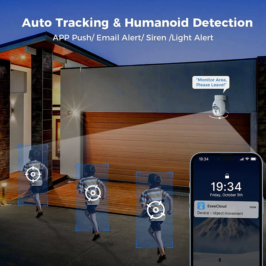 Alert, Cords,IP66 Hiseeu Hard WiFi Power 10CH Motion Track Camera PTZ Auto System,5MP,Expandable Plug&Play,24/7 NVR,1TB Drive,12V Security Record, Motion DC Waterproof,