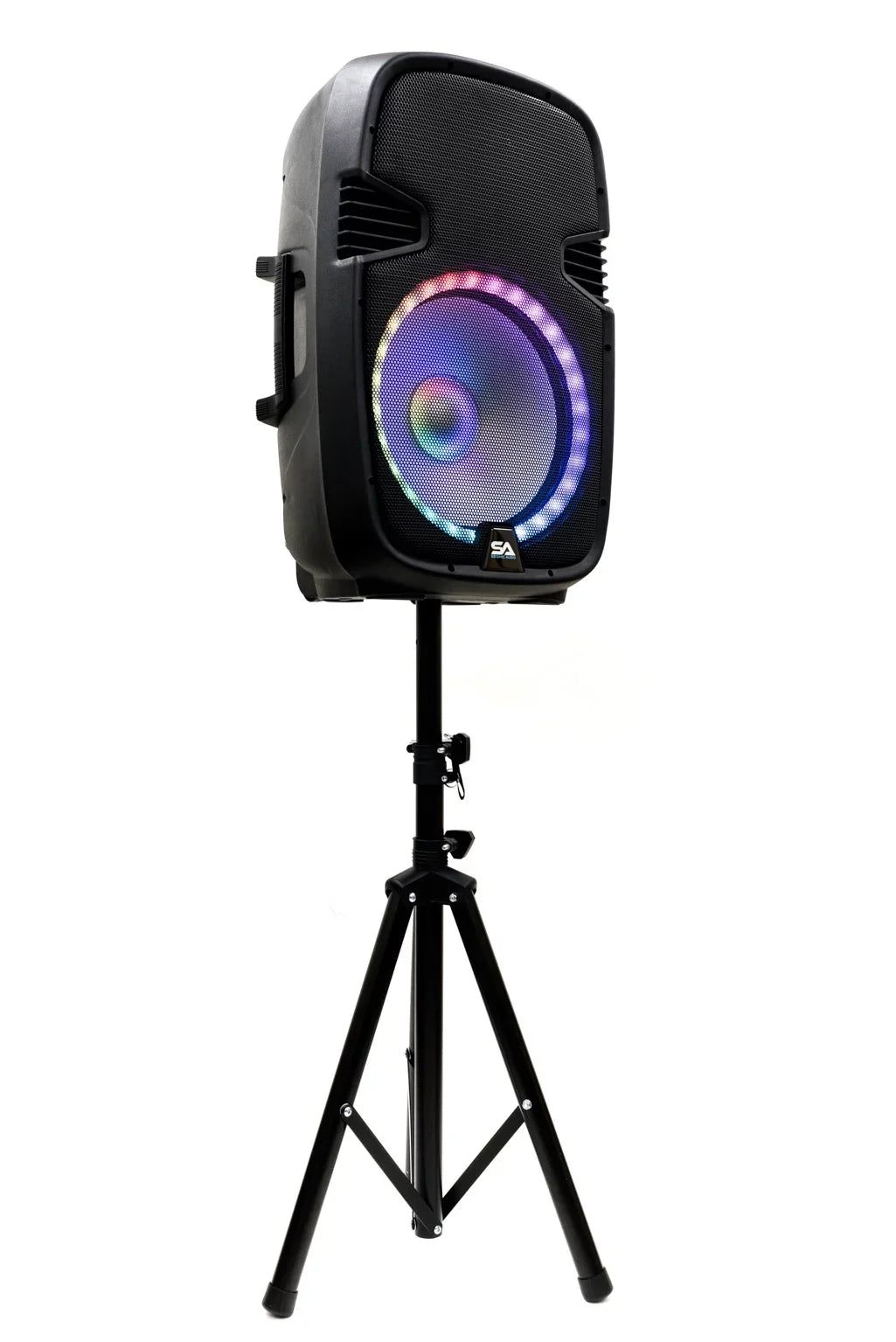 System Seismic Cable Stand, Lights, and Party Microphone, SA-KP15BTH 15 Home PA Karaoke LED Audio with DJ Speaker Inch Bluetooth Remote Active