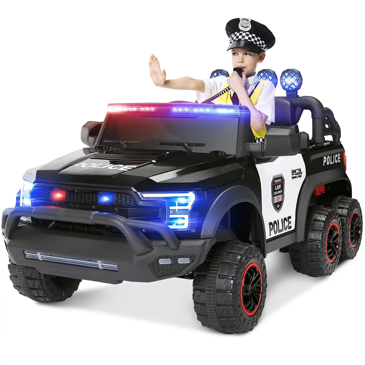 Remote 6 on Kids Police Car Toy (Black) Ride 12V Control with JOYLDIAS Wheels