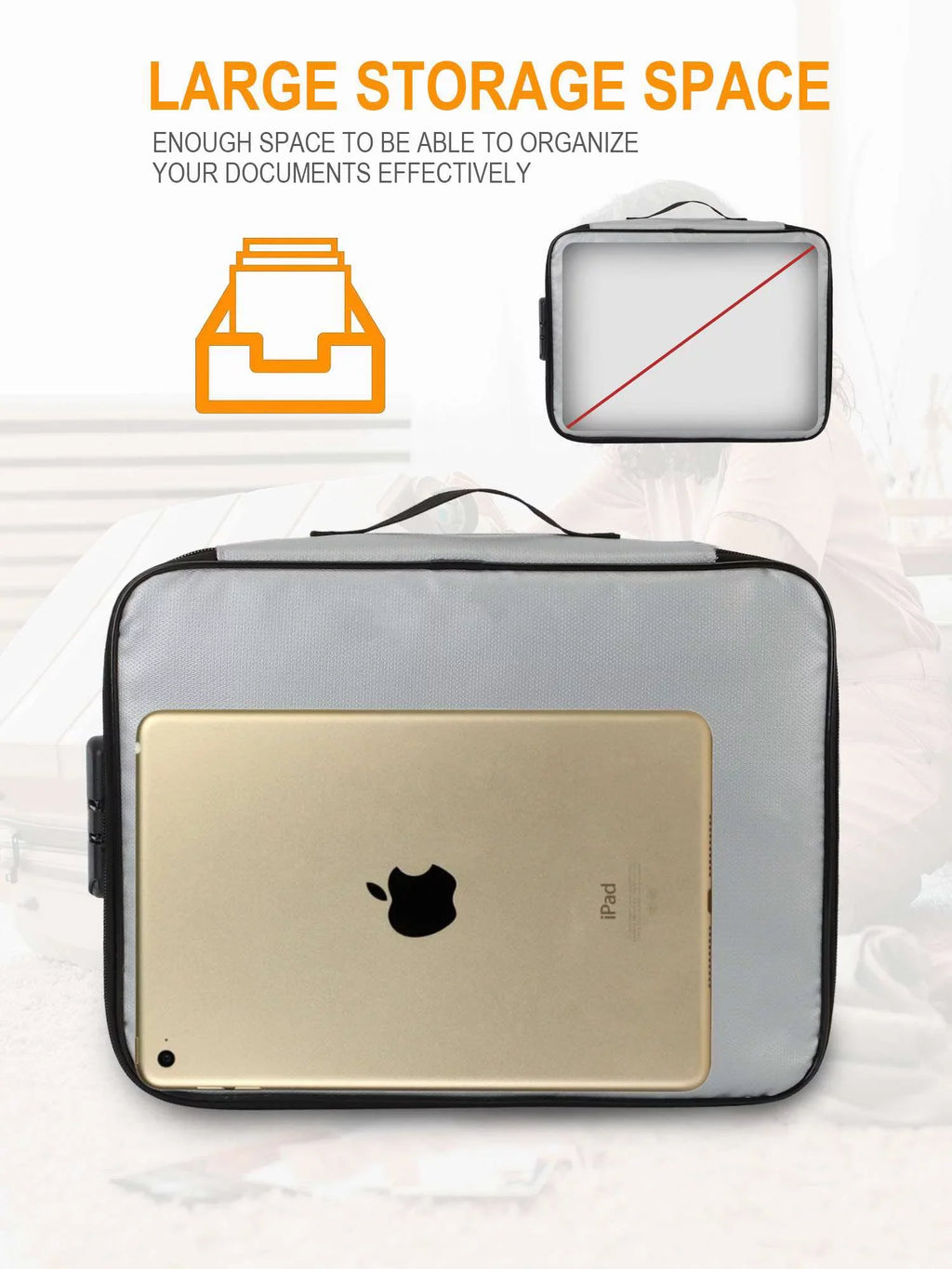 with Organizer Document Home Bag Box Luxtrada Certificates Laptop, Files, Fireproof Important Portable Document Holder Lock, Safe for Travel (Gray) Document