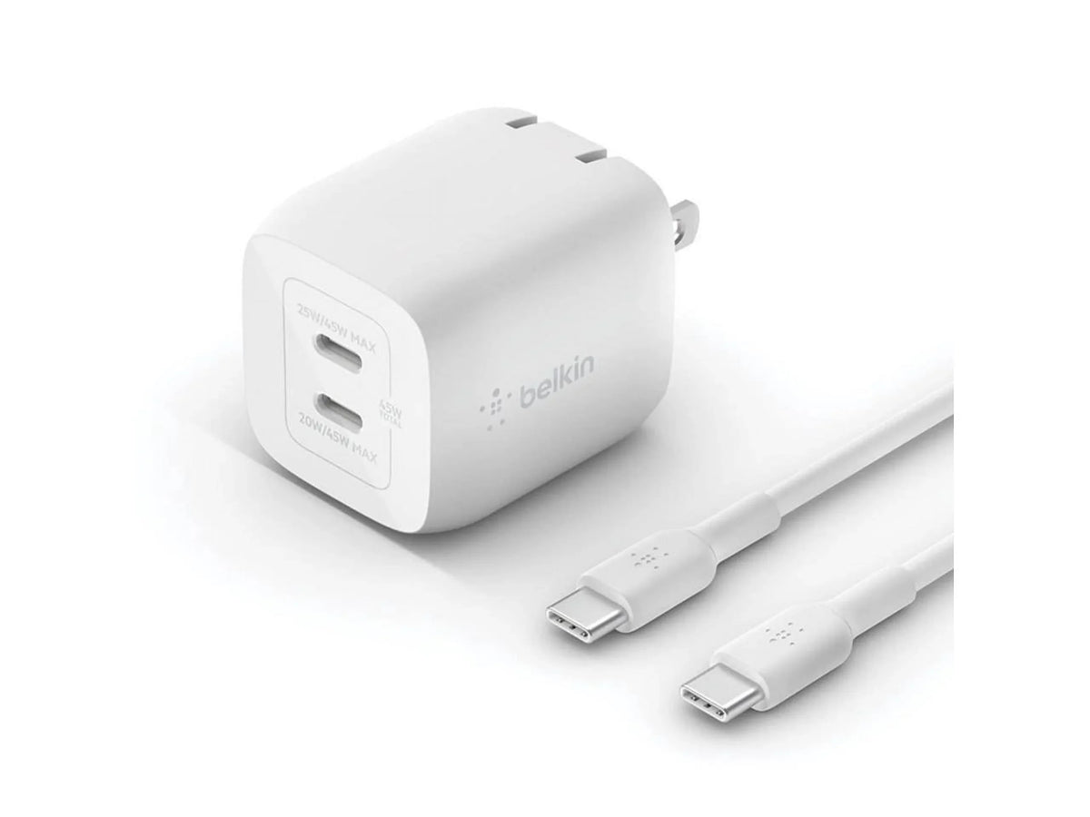 PPS DUAL USB-C WALL WITH Model Belkin White GAN 45W CHARGER WCH011DQWH