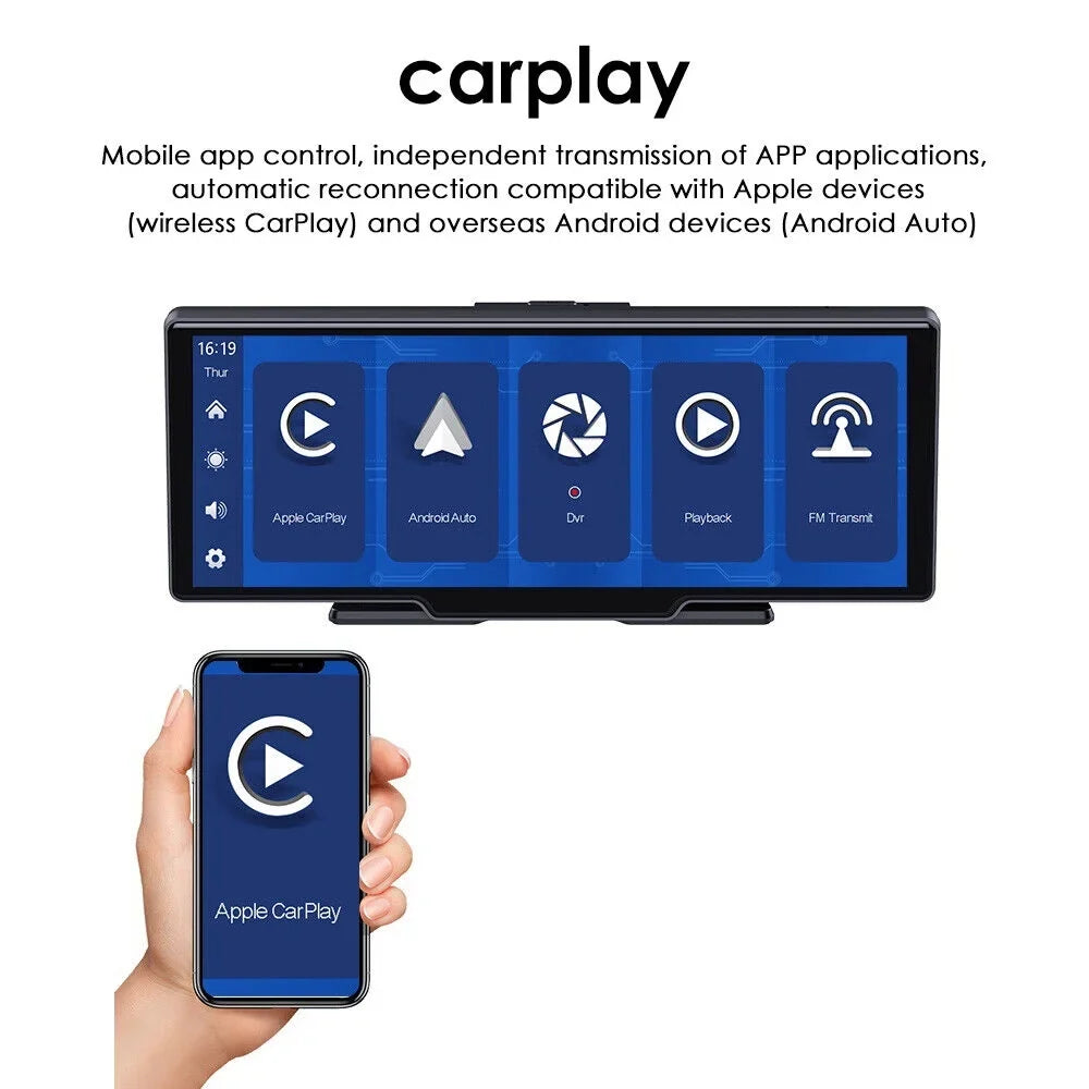 Android Wireless Touch 1080P USA Car Dash 2K Screen JLLOM Auto Cam CarPlay 10.26inch