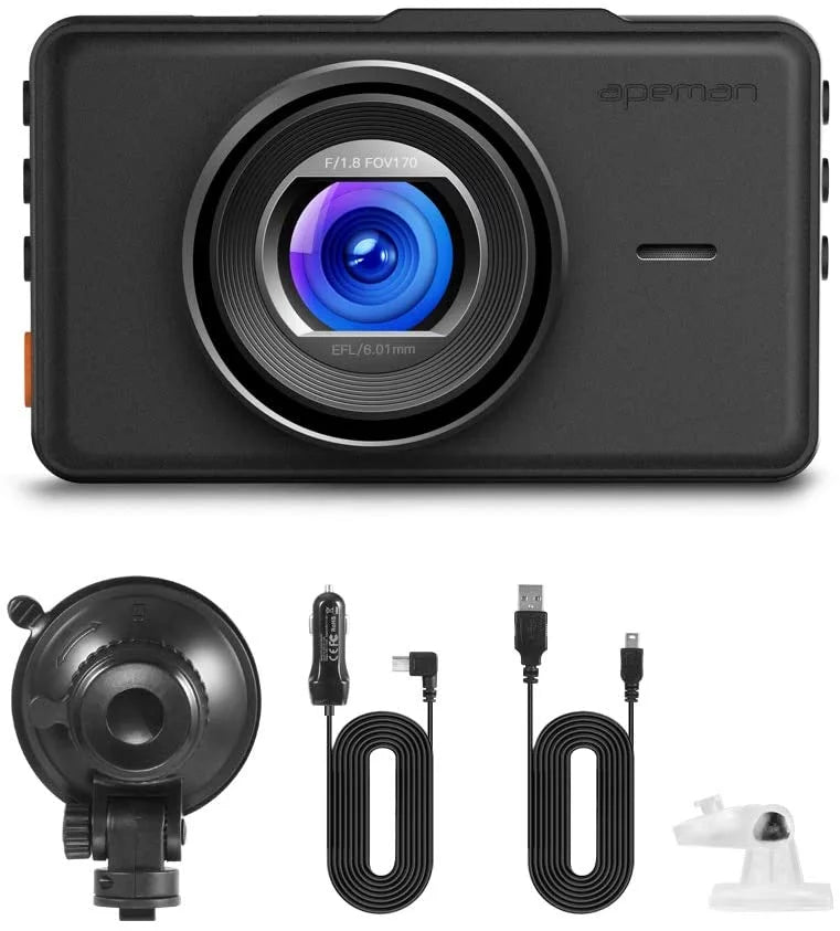 Camera Cam FHD Dash 170° C450 3" Angle Black Wide Car APEMAN Screen, Parking 1080P Monitor,