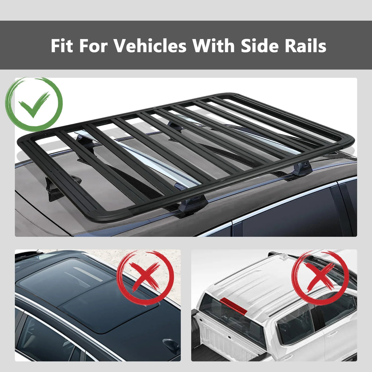 Cargo 660lbs Universal SUV Roof Max Fits System Cars Aluminum Car Platform, for Load, Carrier Black Rooftop Truck 67"x52"