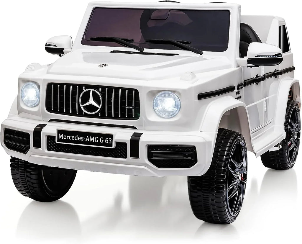Vehicle, on G63 Benz Lock Car, Suspension, Ride Horn, AUX, Electric Bluetooth, Kids White Electric Powered Music, Safety 12V Spring Mercedes Light, Battery LED Car w/Remote Licensed Control,
