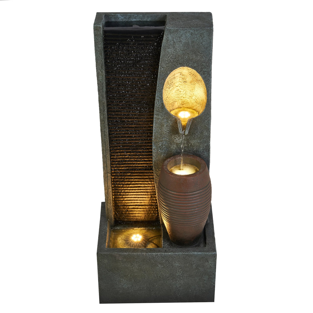 Vase Fountain 3 White Rainfall 32' LEDS H Warm with