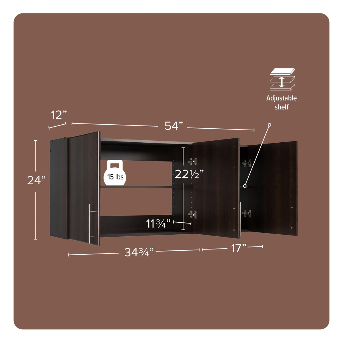 x Prepac Cabinet, 54"W Prepac, by Cabinet 3-Door, Espresso Tall Wall Versatile Wall 24"H Adjustable 12"D, Garage EEW-5424, Elite x