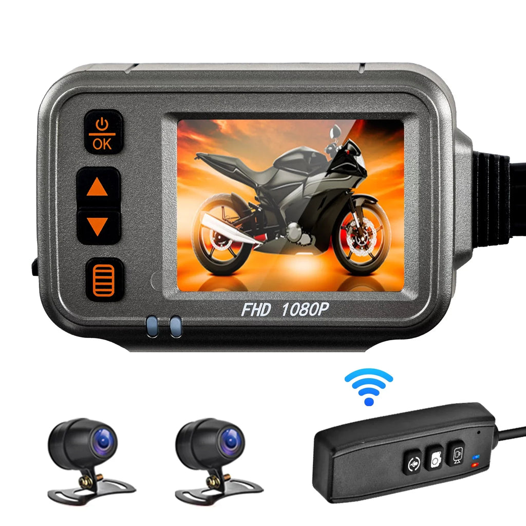 Full Dual Vision 32G Motorbike ,120° Wide card Timed storage Angle,Parking Flameout 1080p Body Motorcycle Cam,WiFi Night Waterproof With Monitoring, Recording After Camera Dash